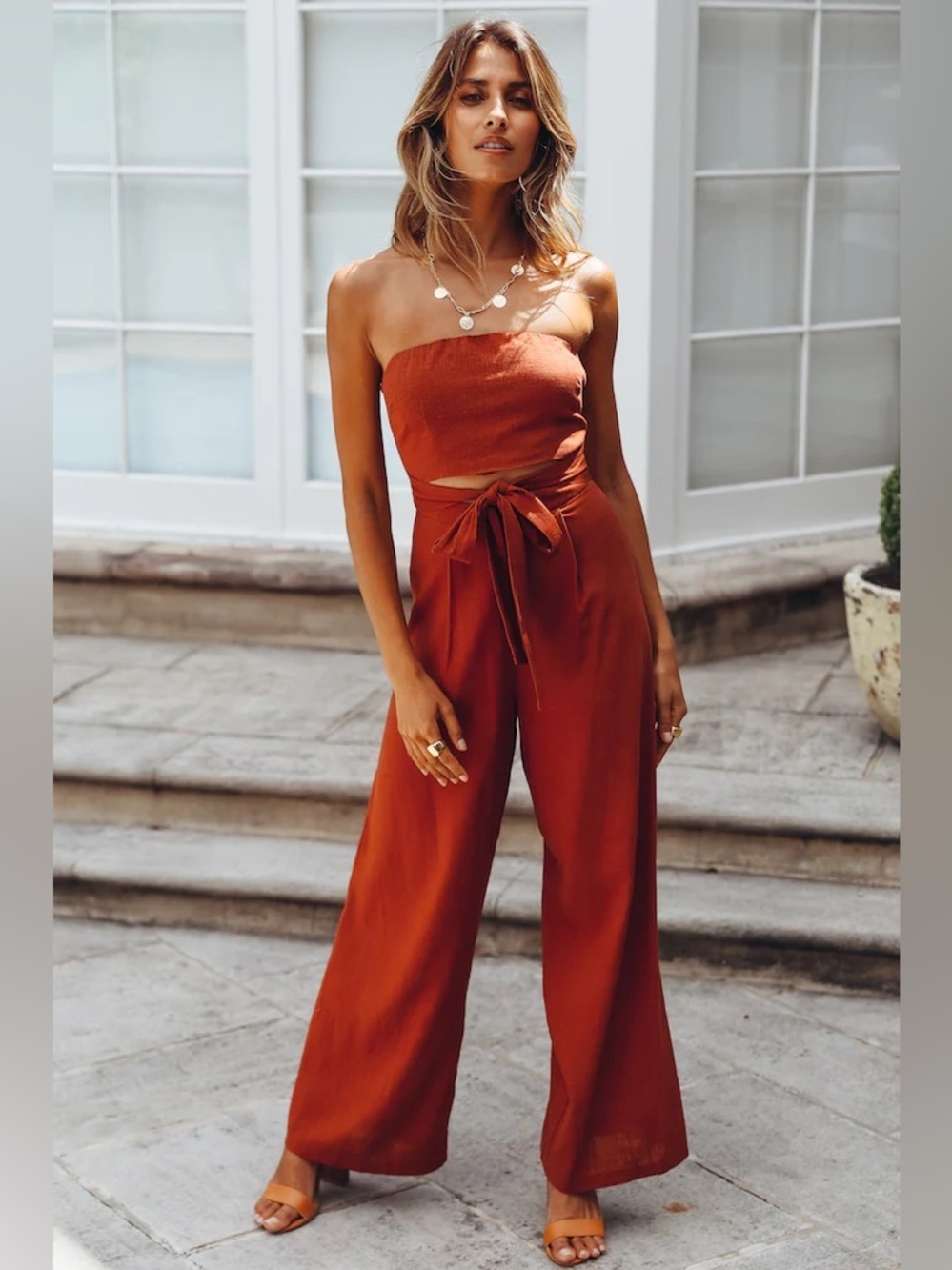 Hello Molly Pop Records Wide Leg Jumpsuit in Rust Size 6